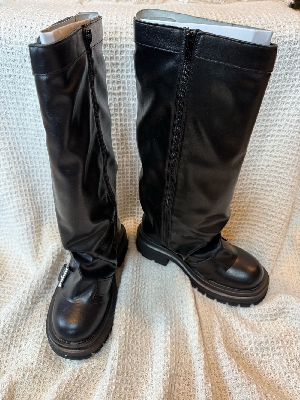 Madden Girl Restore-WC Black Knee High Moto Boots Wide Calf Women’s Size 6 NWT